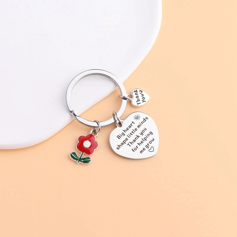 Stainless Steel Teacher Appreciation Keychain Engraved Heart Flower Pendant Thank You For Helping Me Grow Gift For Teachers