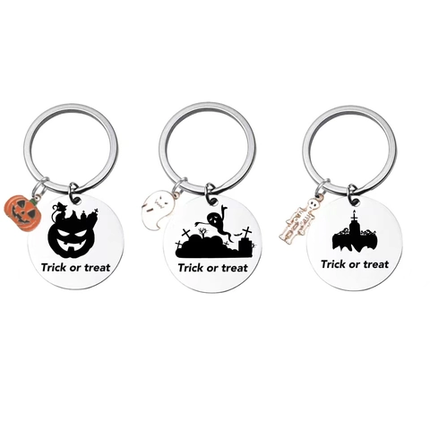 Halloween Schlüsselanhänger Aus Edelstahl Kürbis Geist Skelett Trick Or Treat Anhänger Metall Schlüsselring Festliches Party Geschenk