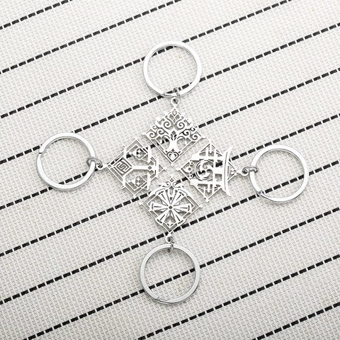Hollow-out Stainless Steel Geometric Totem Keychain For Men Women Backpack Pendant Accessory Silver Metal Anime Keyring Gift