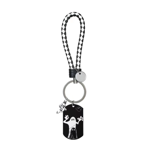 Llavero con Colgante de Fantasma de Halloween Placa de Acero Inoxidable Adorno de Mochila Regalo de Fiesta de Halloween para Hombre Mujer