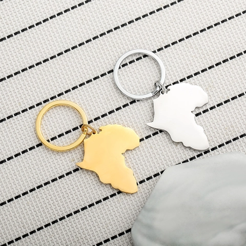 Llavero con Mapa de África de Acero Inoxidable Minimalista Moderno Anillo de Llave con Forma Geográfica para Hombres y Mujeres
