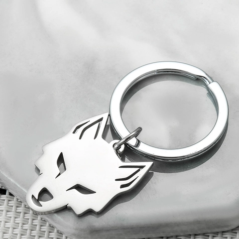 Minimalistisch Roestvrij Staal Wolfskop Sleutelhanger Voor Heren Dames Geometrisch Dier Hanger Auto Sleutelring Sieraden Cadeau