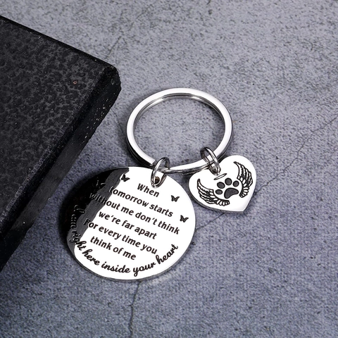 Portachiavi in Acciaio Inossidabile per Commemorazione Animali Domestici Perdita Cane Impronta Zampa Ciondolo Cuore Ala Regalo Simpatia