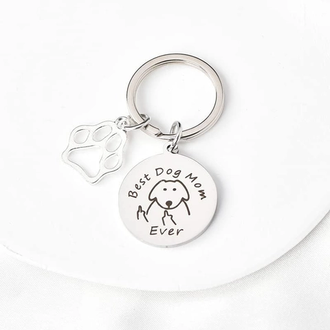 Portachiavi in Acciaio Inossidabile Best Dog Mom Ever Cane Divertente Inciso Con Ciondolo a Zampa Regalo Amanti Animali