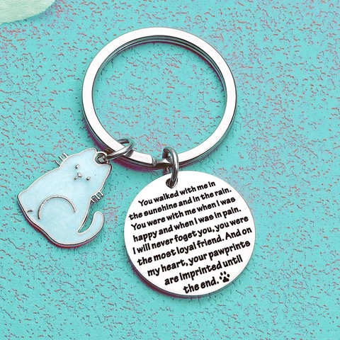 Edelstahl Haustier Gedenk Schlüsselanhänger Graviertes Gedicht Katzenanhänger Pfotenabdruck Geschenk Für Katzenliebhaber Schmuck