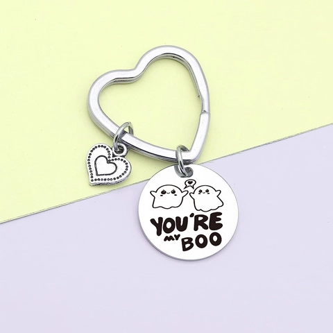 Roestvrij Staal Paar Spook Sleutelhanger Youre My Boo Hart Ring Metaal Sleutelhanger Halloween Valentijnsdag Cadeau Pompoenzak