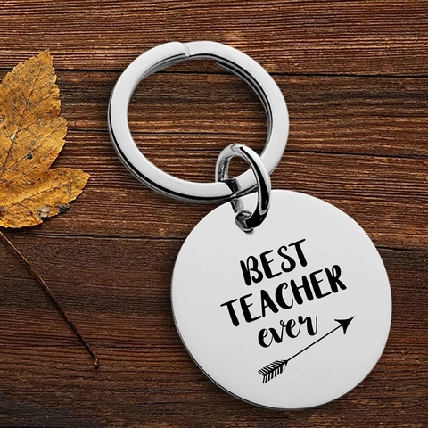 Best Teacher Ever Edelstahl Schlüsselanhänger Gravierter Runder Metallanhänger Geschenk Zur Lehrerwertschätzung Silber Schlüsselring