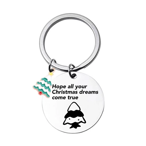 Portachiavi in Acciaio Inossidabile con Albero di Natale e Campana Pendente con Incisione Merry Christmas Regalo di Natale