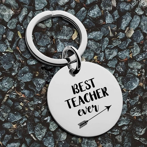 Best Teacher Ever Edelstahl Schlüsselanhänger Gravierter Runder Metallanhänger Geschenk Zur Lehrerwertschätzung Silber Schlüsselring