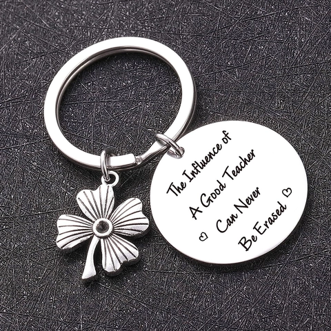 Schlüsselbund Edelstahl Vierblättriges Kleeblatt Lehrer Dankeschön Geschenk Gravierte Scheibe Anhänger Memorial Schmuck Für Abschluss