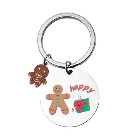 Portachiavi in Acciaio Inossidabile con Omino di Pan di Zenzero di Natale Ciondolo a Forma di Scatola Regalo per Coppie Amici
