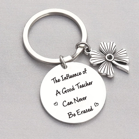 Schlüsselbund Edelstahl Vierblättriges Kleeblatt Lehrer Dankeschön Geschenk Gravierte Scheibe Anhänger Memorial Schmuck Für Abschluss