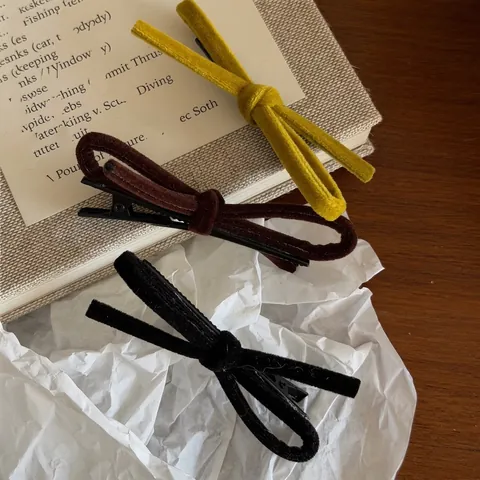 Velvet Bow Duckbill Hair Clips For Women Korean Style Faux Leather Handmade Hair Accessories Elegant Solid Color Hairpins