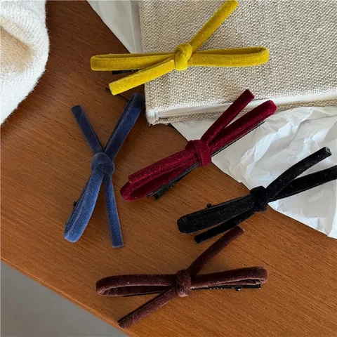 Velvet Bow Duckbill Hair Clips For Women Korean Style Faux Leather Handmade Hair Accessories Elegant Solid Color Hairpins