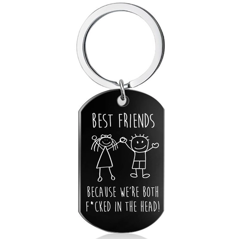 Edelstahl Best Friends Gravierter Schlüsselanhänger Minimalistisch Humorvoll Cartoon Strichmännchen Freundschaftsgeschenk