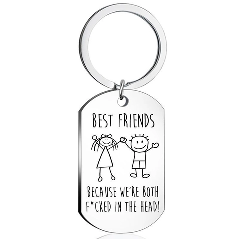 Edelstahl Best Friends Gravierter Schlüsselanhänger Minimalistisch Humorvoll Cartoon Strichmännchen Freundschaftsgeschenk