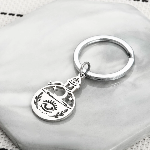 Mystischer Edelstahl Magische Zaubertrankflasche Schlüsselanhänger Hohl Mond Stern Auge Muster Silber Metall Tasche Anhänger Für Studenten Geschenk