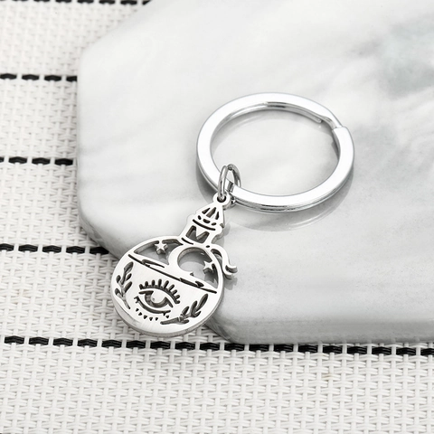 Mystischer Edelstahl Magische Zaubertrankflasche Schlüsselanhänger Hohl Mond Stern Auge Muster Silber Metall Tasche Anhänger Für Studenten Geschenk