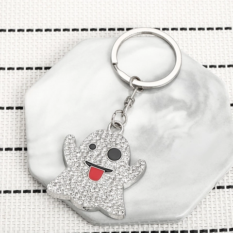 Schattige Strass Geest Sleutelhanger Cartoon Zinklegering Metalen Sleutelring Halloween Geest Hanger Charme Voor Tas Auto Decoratie