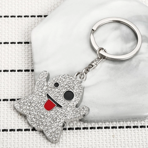 Schattige Strass Geest Sleutelhanger Cartoon Zinklegering Metalen Sleutelring Halloween Geest Hanger Charme Voor Tas Auto Decoratie
