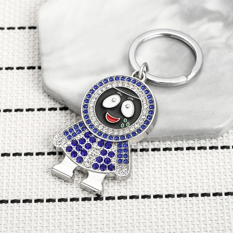Hip Hop Cartoon Figuur Metalen Sleutelhanger Met Strass Inleg Zinklegering Volledige Diamant Tas Hanger Unisex Sieraden