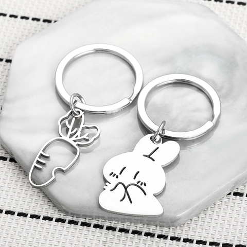 Niedlicher Edelstahl Hase Karotte Puzzle Schlüsselanhänger Silber Cartoon Tier Schlüsselanhänger Für Paare Rucksack Anhänger Student Geschenk