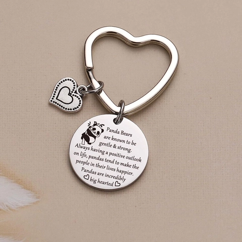 Portachiavi Panda in Acciaio Inossidabile Con Anello a Cuore Ciondolo Tondo Inciso Ispiratore Gioiello Portachiavi Animale Carino