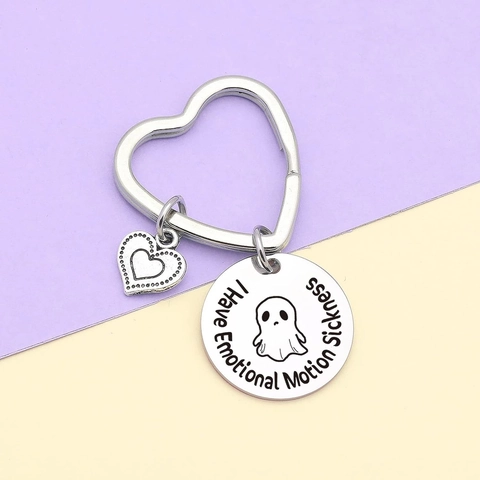 Simpatico Portachiavi in Acciaio Inossidabile a Forma di Fantasma Ciondolo con Scritta Emozionale a Cuore Portachiavi Divertente Regalo di Halloween per Amici