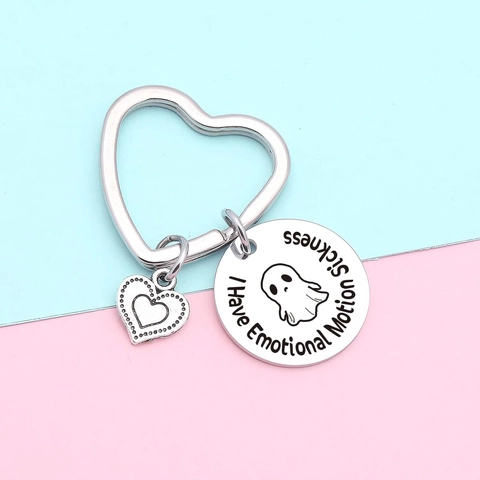 Simpatico Portachiavi in Acciaio Inossidabile a Forma di Fantasma Ciondolo con Scritta Emozionale a Cuore Portachiavi Divertente Regalo di Halloween per Amici