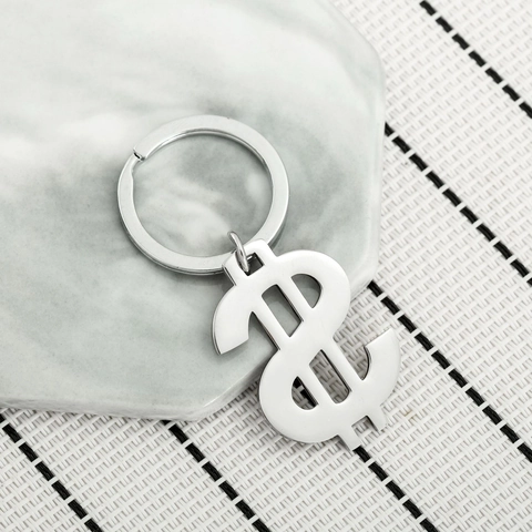 Minimalistischer Edelstahl Dollarzeichen Schlüsselanhänger Silber Metall Währungssymbol Schlüsselring Auto Tasche Anhänger Für Herren Damen Schmuck