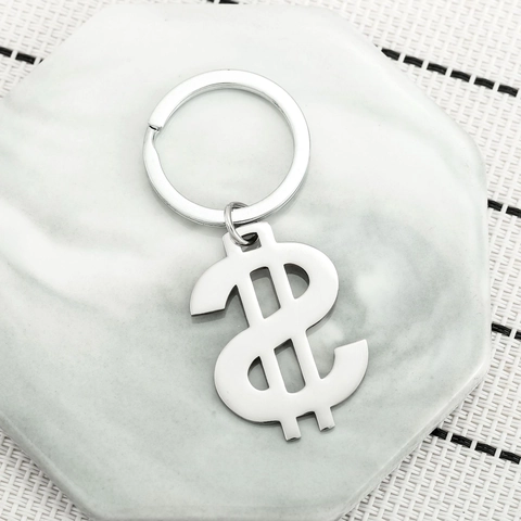 Minimalistischer Edelstahl Dollarzeichen Schlüsselanhänger Silber Metall Währungssymbol Schlüsselring Auto Tasche Anhänger Für Herren Damen Schmuck