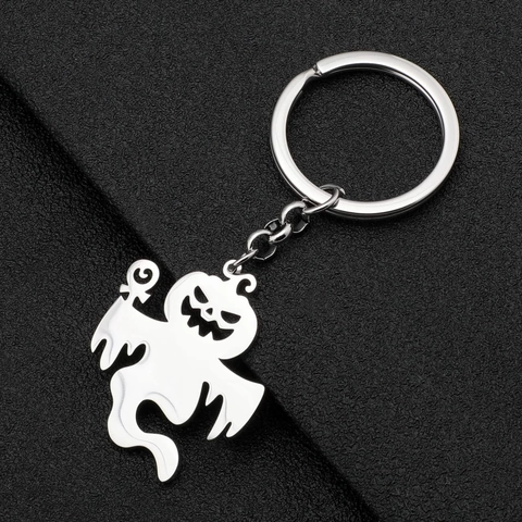 Llavero de Fantasma y Calabaza de Halloween de Acero Inoxidable Chapado en Oro de 18K Plata Colgante de Dibujos Animados