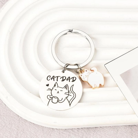 Simpatico Portachiavi in Acciaio Inossidabile con Gatto Ciondoli CAT DAD Incisi Regalo per Amanti degli Animali