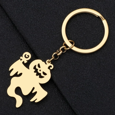 Llavero de Fantasma y Calabaza de Halloween de Acero Inoxidable Chapado en Oro de 18K Plata Colgante de Dibujos Animados