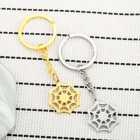 Portachiavi a Ragnatela in Acciaio Inossidabile per Halloween Pendente Geometrico Traforato Regalo per Coppie Gioielli di Moda