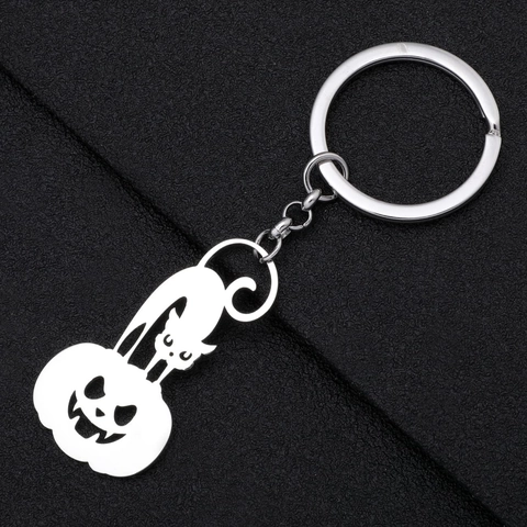Halloween Μπρελόκ από Ανοξείδωτο Ατσάλι με Γάτα και Κολοκύθα Χρυσό Ασημί Επιμεταλλωμένο Διάτρητο Κρεμαστό Δώρο Πάρτι
