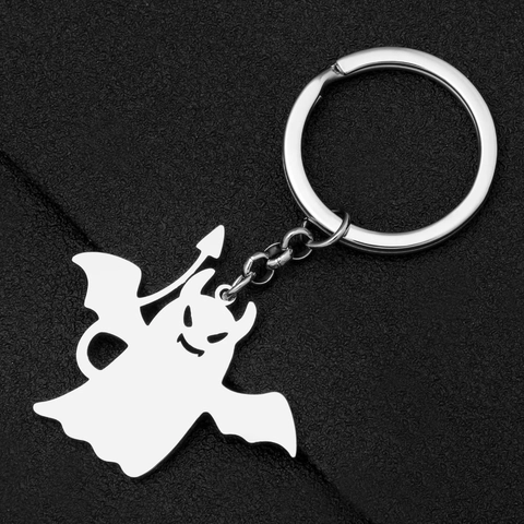 Halloween Piccolo Diavolo Fantasma Portachiavi in Acciaio Inossidabile Ciondolo Silhouette Alata Anello Chiave in Metallo per Festa Regalo Coppie