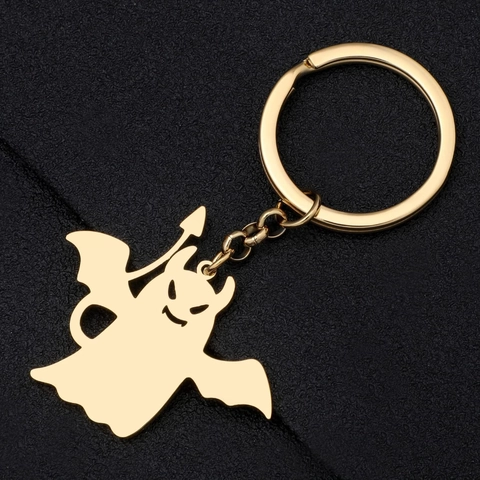 Halloween Piccolo Diavolo Fantasma Portachiavi in Acciaio Inossidabile Ciondolo Silhouette Alata Anello Chiave in Metallo per Festa Regalo Coppie