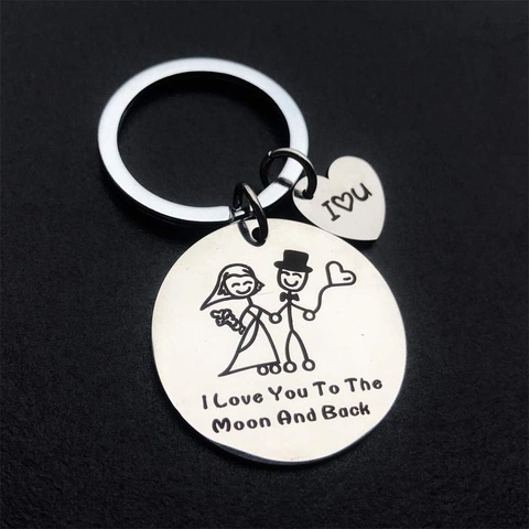 Stainless Steel Keychain I Love You To The Moon And Back Heart Pendant Bride And Groom Key Ring For Wedding Valentine Anniversary Gift