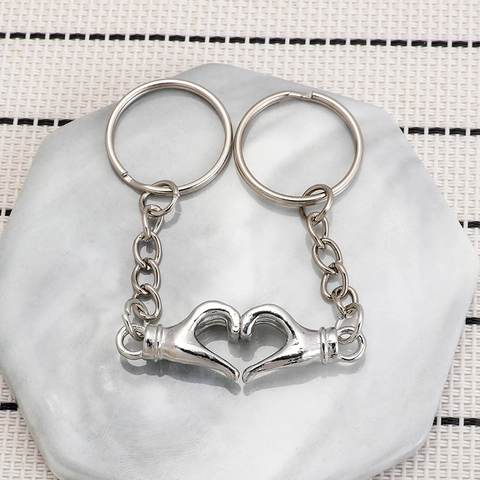 Magnetischer Herz Hand Geste Paar Schlüsselanhänger Zinklegierung Silber Palme Schlüsselring Für Verliebte Valentinstag Geschenk