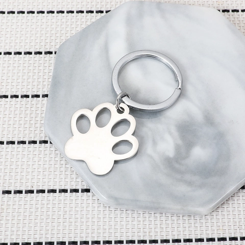 Stainless Steel Hollow Out Paw Print Keychain Cute Dog Cat Claw Pendant Key Ring For Pet Lovers Gift Accessory