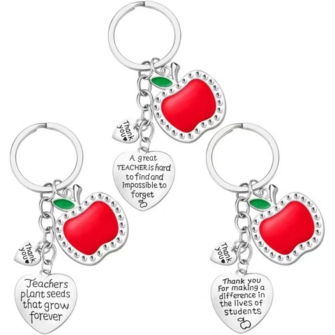 Llavero de Agradecimiento para Maestros de Acero Inoxidable Con Dije de Manzana Roja y Strass Colgante de Corazón Regalo de Graduación
