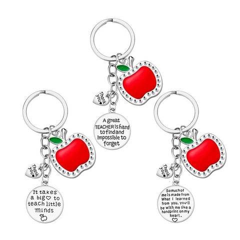 Llavero de Agradecimiento para Maestros de Acero Inoxidable Con Dije de Manzana Roja y Strass Colgante de Corazón Regalo de Graduación