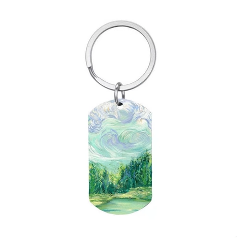 Portachiavi Artistico in Acciaio Inossidabile Con Pittura a Olio di Van Gogh Ciondolo Notte Stellata Paesaggio Forestale Regalo Zaino