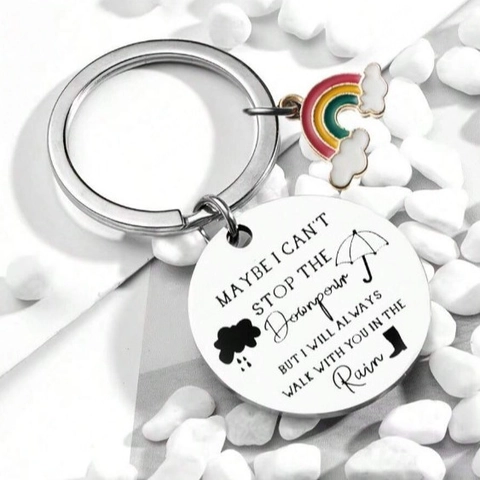 Inspirational Stainless Steel Rainbow Keychain Laser Engraved Quote Enamel Cloud Pendant Graduation Gift Key Ring Jewelry