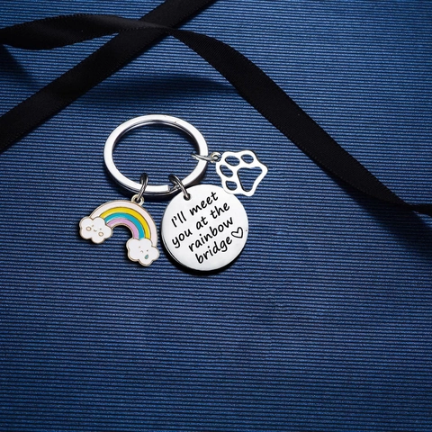 Llavero Conmemorativo De Acero Inoxidable Para Mascotas Con Colgante Grabado Rainbow Bridge Y Huella De Pata Regalo Para Amantes De Perros