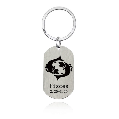 Llavero de Acero Inoxidable con 12 Signos del Zodiaco Etiqueta Militar Colgante Cepillado Anillo de Llave para Mujer Hombre Regalo Cumpleaños