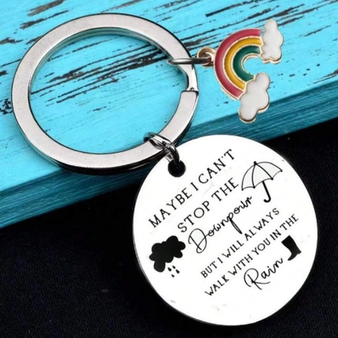 Inspirational Stainless Steel Rainbow Keychain Laser Engraved Quote Enamel Cloud Pendant Graduation Gift Key Ring Jewelry
