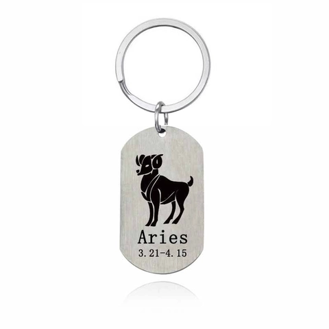 Llavero de Acero Inoxidable con 12 Signos del Zodiaco Etiqueta Militar Colgante Cepillado Anillo de Llave para Mujer Hombre Regalo Cumpleaños