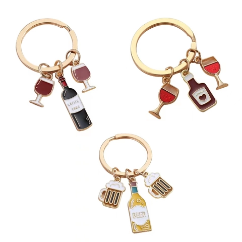Kreative Legierung Wein Bier Thema Schlüsselanhänger Emaille Flasche Tasse Tasche Charm Auto Schlüsselring Geschenk Für Party